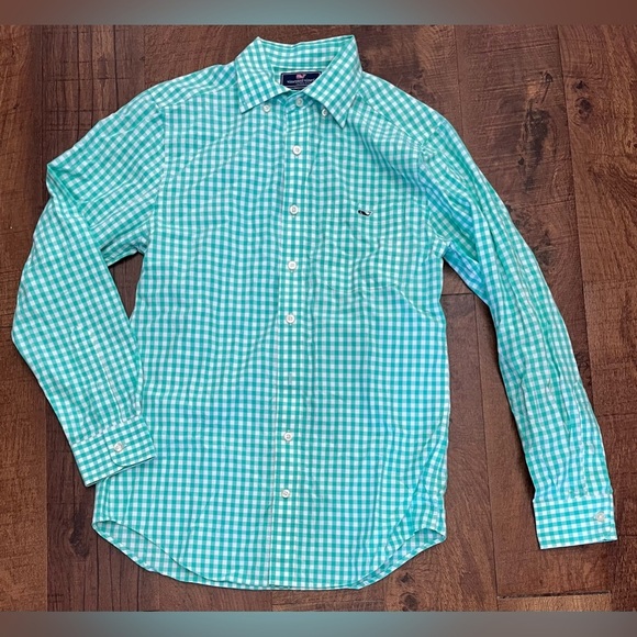 Vineyard vines Shep & Ian gingham button down slim fit tucker shirt Sz small - Picture 2 of 8